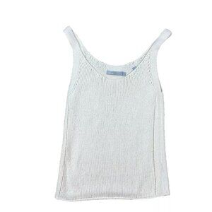 Vince Beige Crochet Knit Tank Top Sleeveless Cotton Size Small Stretch Cream